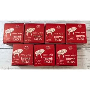 Vintage A&W Tru-Bilt Metal Solid Head 3/8” Thumb Tacks (7 boxes)